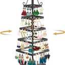 MODOWEY 5 Tiers Metal Rotating Earring Holder Organizer Tree Spinning Display Stand Rack for Women Girl, 220 Holes Adjustable Large Storage for Stud Dangle Hoop, Find Earrings Easily(Square, Black)