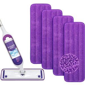 Reusable Power Mop Refills Pads Compatible with Swiffer PowerMop Mop - Microfiber Power Mop Pads Refill for 13 ''-15 '' Spray Mop- Washable Pads for Multi-Surface Floor Cleaning, 4 Pack