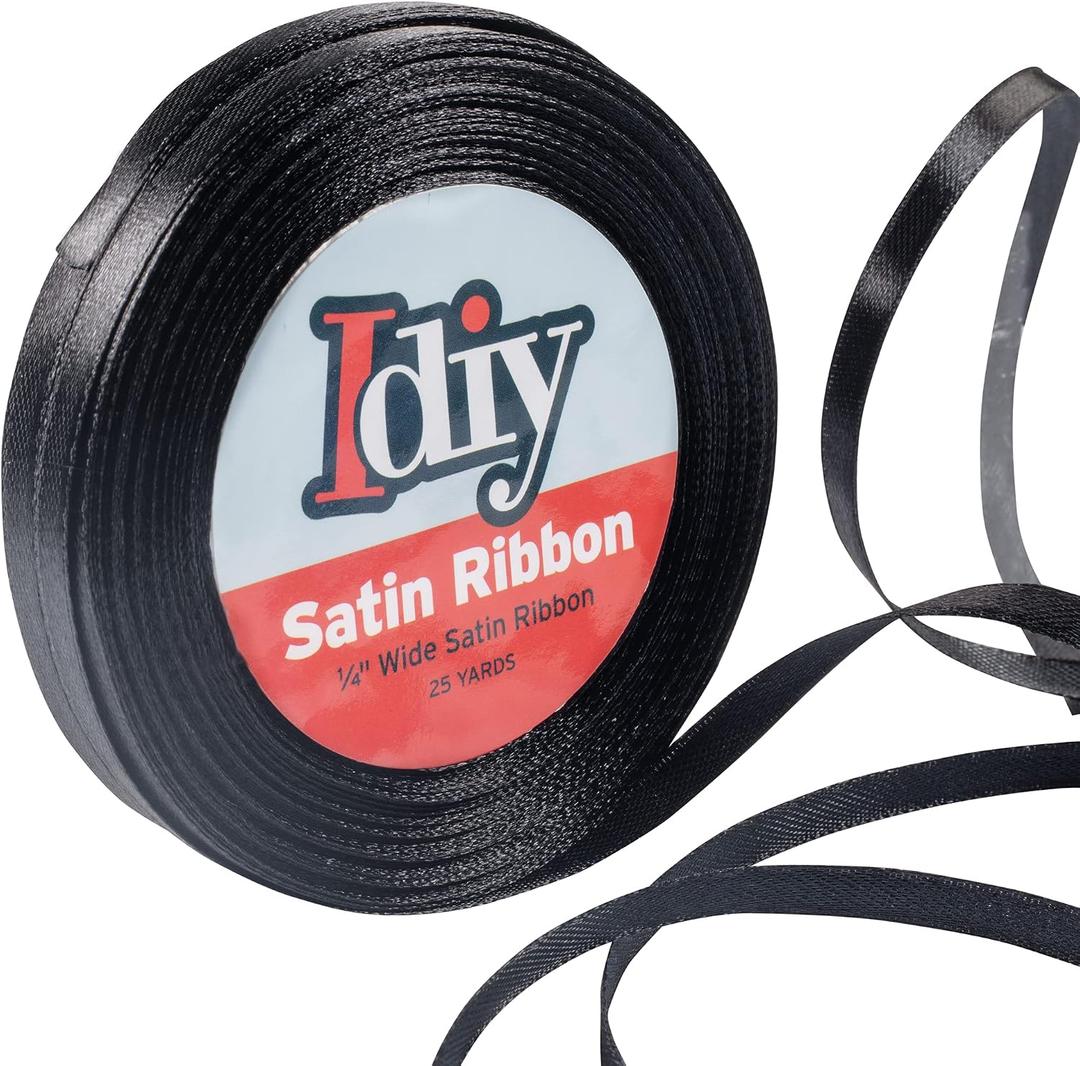 2 x Black Satin Ribbon 1/4" x 50 Yards - Single-Faced No-Wire Ribbon for Mothers Day Decorations, Spring Garland, Gift Wrapping, Bows, Wedding Party Decor, Crafting Accessories, Baby Showers, Wreaths
