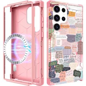for Samsung Galaxy S24 Ultra Case - [Compatible with MagSafe] Women Cute Girls Magnetic Protective Phone Cover Girly Unique Pretty Heavy Duty Shockproof Funda para Samsung S24 Ultra Cases (Christian Quotes)