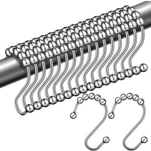 Hotop Stainless Steel Shower Curtain Hooks Rust Resistant Shower Curtain Hook Ring Bathroom S Shaped Hook Hanger for Kitchen Utensils, Shower Curtain, Clothes, Towels (24 Pieces)