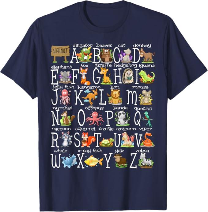 Back to School Kids Cute Animals A-Z Alphabet ABCs Teacher T-Shirt, 4X