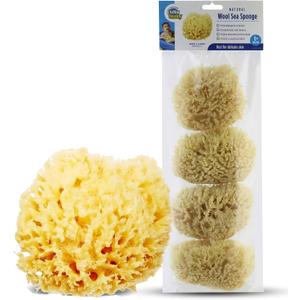 Baby Buddy Absorbent Natural Bath Sponge, Ultra Soft Premium Sea Wool Sponge, Soft on Baby's Tender Skin, Bath Accessories Baby and Kids, Infant Bath, Biodegradable, Hypoallergenic 4 Pack, Brown, 4in