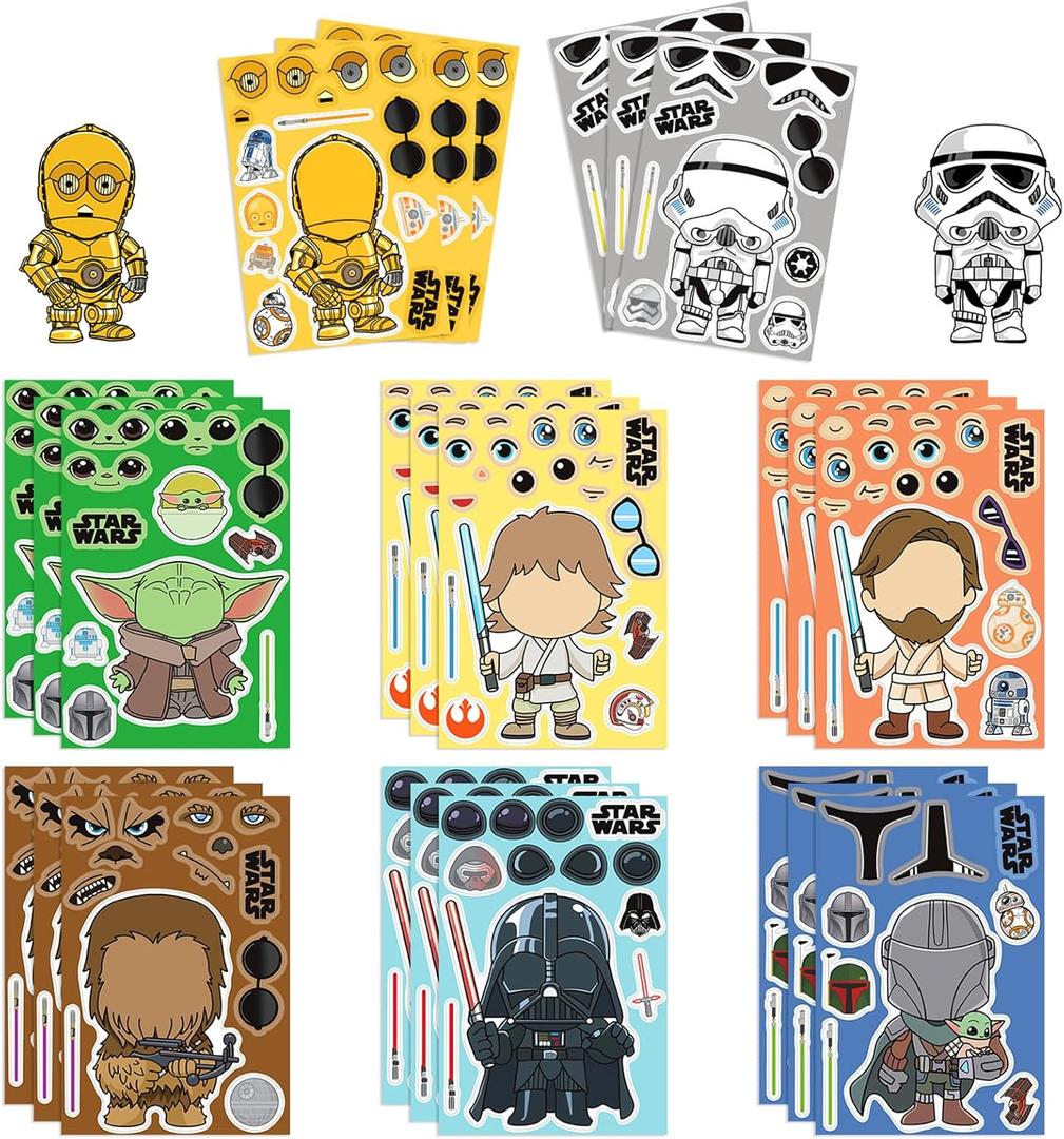 24 Sheets Make a Face Star War Stickers for Teens, Make Your Own Stickers for Teens Crafts Party Favor, Rewards, Art Craft, Birthday Gift (Star war)