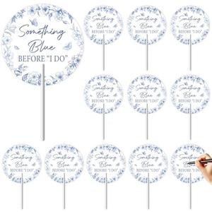 Cheerupp 12 PCS Something Blue Before I Do Bridal Shower Hand Fans Bulk, Blue Floral Bridal Shower Wedding Handheld Fans Bulk for Guest Favors Gifts, Spring Flower Garden Theme Party Decor Supplies