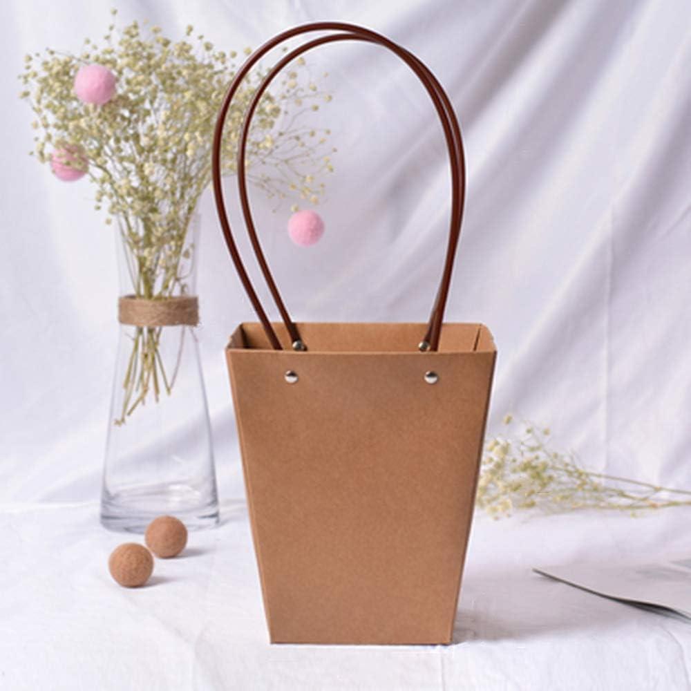 Trapezoid Flower Bouquet Bags, Kraft Floral Gift Bag Florist Paper Wrapping Bag with Handle DIY Flower Bouquet Wrap Gift Box, 5 Counts, 6.7x4.5x7.9 Inch (Kraft)