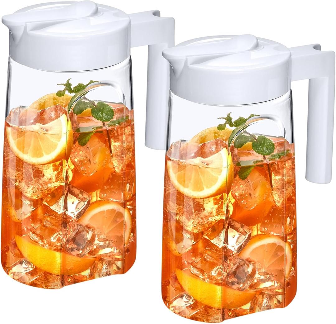 Amazing Abby - Slim Mini - 2-Pack Tritan Pitcher (48 oz), Unbreakable Plastic Water Pitcher with Lid, BPA-Free, Heat-Resistant, Dishwasher-Safe, Great for Both Iced and Hot Drinks, White