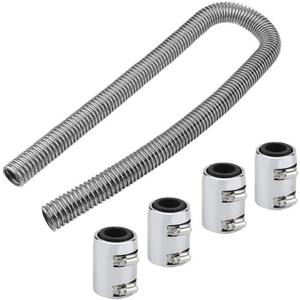BLACKHORSE-RACING 48" Stainless Steel Radiator Flexible Coolant Water Hose Kit With Caps Universal (Silver)