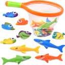 Toy Fishing Net for Bath | Bath Toys for Kids  Dive Game Small Sinking Fish, 4 Sharks & 6 Fish Multicolored