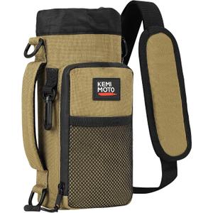 KEMIMOTO Water Bottle Holder Bag, Water Bottle Carrier with Adjustable Shoulder Strap, Water Bottle Pouch Holder for Hiking, Camping, Fishing, Compatible with YETI Stanley SLM 32 oz, 40 oz, 64 oz (Brown)