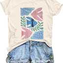 Vintage Wildflowers Graphic Shirt Women's Casual Holiday Short Sleeved T-Shirt Boho Floral Printed Tee Fall Tops (L)