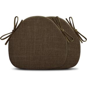 Shinnwa Kitchen Chair Cushions Set of 2, High-Resilience Foam Windsor Seat Pads, Dining Chair Cushions with Ties & Textured Cover, 2 Pack, 16.5 x 15.5 x 2, Dark Brown