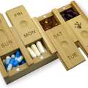 7-Day Bamboo Weekly Pill Organizer for Medicine Supplement, Arthritis Friendly Wood Pill Case Box for Vitamin, Daily Portable Travel Pill Holder Dispenser Container Keeper