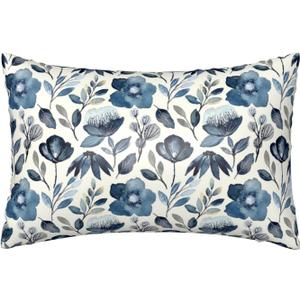 Imitation Silk Pillow Case for Hair and Skin Watercolor Blue Floral Leaves Queen Size 1 Pack Satin Pillow Cases with Zipper Super Soft Pillow Cover for Women Bed Sleeping, 20x30 Inches