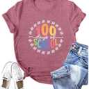 100 Days of School Shirt Teacher Happy 100th Day of School Tshirt Women Casual Teacher Life Tee Tops (Pink, L)