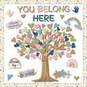 Boho Classroom Tree Bulletin Board Decorations Heart Cutouts Border Welcome Classroom You Belong Here Bulletin Board Decor Supplies for Chalkboard Elementary School Home Wall(You Belong Here)