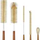 ALINK 5-Pack Bottle Brush Cleaner - Long Bamboo Handle Water Bottle Straw Cleaning Brush for Washing Narrow Neck Beer Wine Decanter, Sports Bottle, Thermos, Flask