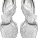 mysoft Women's Pointed Toe Low Stiletto Heel Dress Pumps Shoes, 6, Silver Glitter