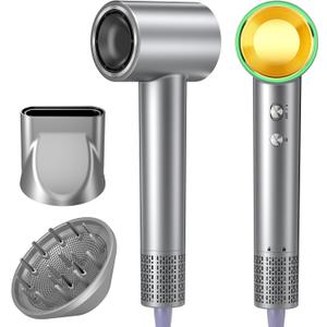 Hair Dryer, 150,000 RPM Brushless Motor, Ultra-Fast Drying with 3 Heat Settings & LED Lights, High-Speed Ionic Blow Dryer, Low Noise Lightweight with Diffuser & Nozzle for Home, Salon, Travel (Pink)