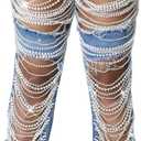 Lucuna Women's Rhinestone Ripped Jeans High Waist Boyfriend Cutout Straight Leg Pearl Distressed Denim Pants (X-Large)