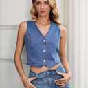 LookbookStore Denim Vest for Women Trendy Sleeveless Cropped Stretchy Jean Vests Top Summer Casual Button Wasitcoat Tops (XL)