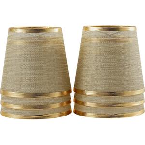 Set of 6 India Gold Crystal Lamp Shades - Mini Bell Chandelier Replacement Set, 4.3" X 5.9" X 5.5", Clip On Covers for Ceiling Lights, Candelabras, Table Lamp Replacement, Champagne Organza