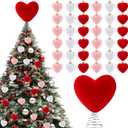 37 Pcs Valentine's Day Tree Decorations Large Heart Tree Toppers 12.2 Inch with 36 Pcs Heart Velvet Ornaments Trees Decorations for Home Valentines Party Romantic Wedding Decor