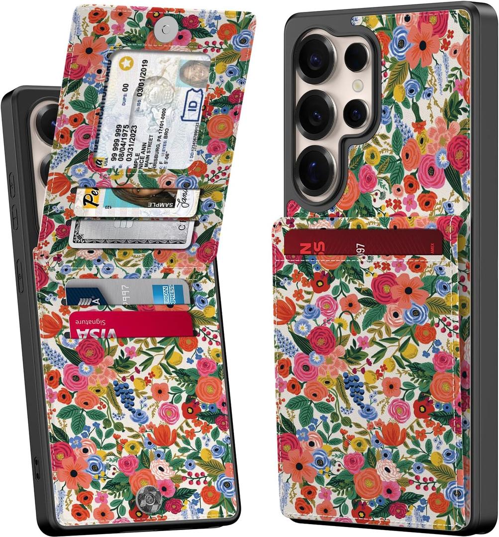 Bemal for Samsung Galaxy S24 Ultra Wallet Case with Card Holder, Fashion Printed, RFID Blocking, PU Leather Kickstand, Magnetic Closure, Shockproof Phone Cover for Women Men, Flower Garden