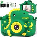 Kids Camera, Dinosaur Toddler Digital Camera for Ages 3-12 Boys Girls Childrens, Christmas Birthday Gifts, Selfie 1080P HD Video Camera for 3 4 5 6 7 8 9 Years Old Boys Girls Toys Gifts (Green)
