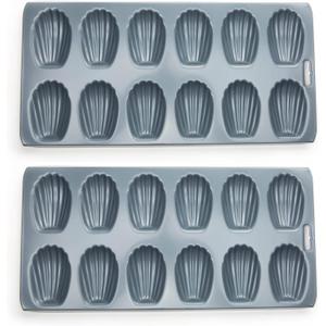 Fox Run Premium Non-Stick Madeleine Pan, Set of 2, Grey Carbon Steel, 12-Cup