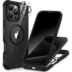 CENHUFO Magnetic Privacy for iPhone 16 Pro Max Case [Compatible with Magsafe] Full Body Phone Case Built-in 9H Tempered Glass Privacy Screen Protector Camera Lens Protector, Shockproof Cover -Black