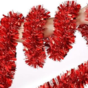 50FT Christmas Tinsel Garland, Xmas Metallic Tinsel Twist Hanging Garland for Christmas Tree Indoor and Outdoor Holiday Party Decoration (Red)