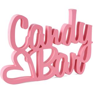 Candy Bar Sign, Wooden Dessert Table Decoration for Wedding/Birthday/Valentine's Day/Children's Day Candy Party (Pink)