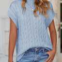 PRETTYGARDEN Women's Sweater Vest 2025 Summer Short Sleeve Tops Casual Crewneck Knit Oversized Pullover Trendy Spring Outfits (Light Blue,Large) (Blue, L)