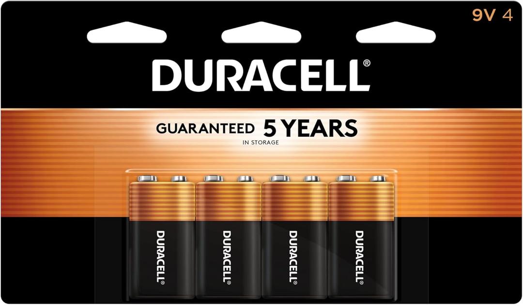 Duracell Coppertop 9V Battery, 4 Count (Pack of 1), Long-lasting All-Purpose Alkaline 9V Batteries for Household and Office Devices