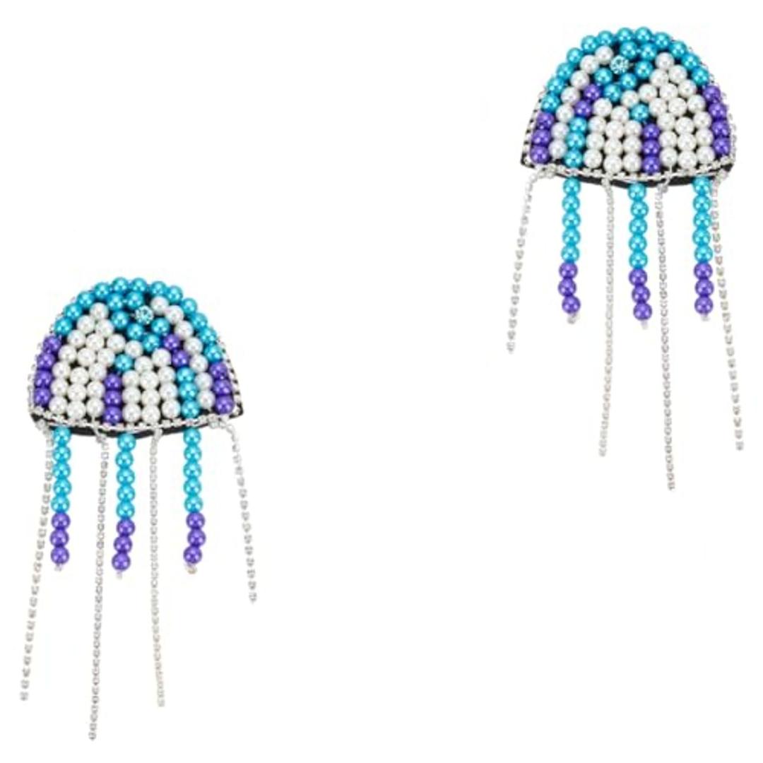 INFUNLY 2 PCS Jellyfish Beaded Rhinestone Tassel Patches for Clothes Jellyfish Rhinestone Sew-on Patch Sea Creatures Beaded Repair Applique Patch Handmade DIY Patch for Clothing DIY Art Crafts Decor