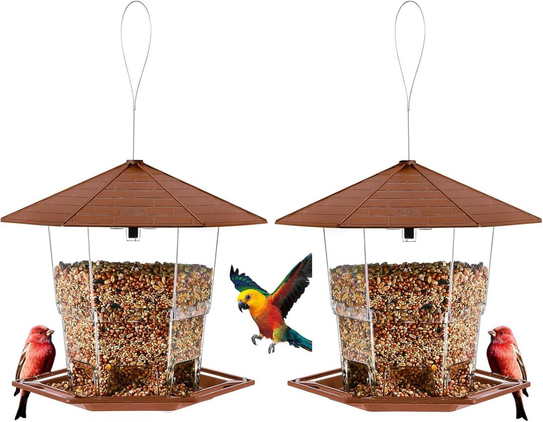 Jealoeur Bird Feeders for Outdoors Hanging Bird Feeder Wild Birds Seed, Brown 2 Pack