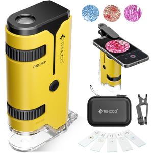 100x-250x Pocket Microscope for Kids Adults, Protable Handheld Miniscope, Mini Microscope Kit for Kids Adults Home School Lab Biology Science Education, Yellow