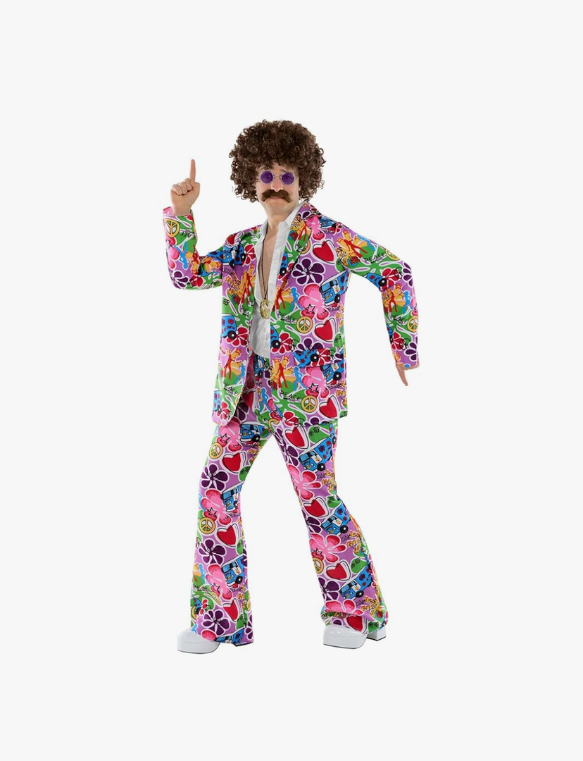 fun shack Groovy Mens Hippie Costume, Retro 60s Suit for Men, Adult Groovy Costumes, Vintage Hippie Outfit, M