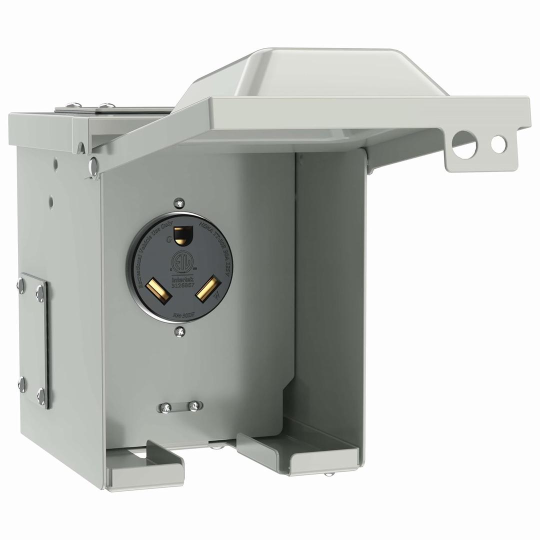 30 Amp RV Power Outlet Box, NEMA TT-30R 125V RV Outdoor Electrical Receptacle Panel, Weatherproof, for RV Camper Travel Trailer Electric Car Generator