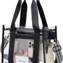 Clear Bag for Stadium Events,Large Clear Tote Bag with Outer and Inner Zip Bag for Sport Events, Concerts, Work, Beach