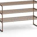 SONGMICS Shoe Rack, 3-Tier Shoe Organizer, Metal Storage Shelf, Upright or Upside Down, for 16-20 Pairs, Stackable, for Entryway, 11.8 x 36.2 x 21.7 Inches, Walnut Brown ULSA303K01