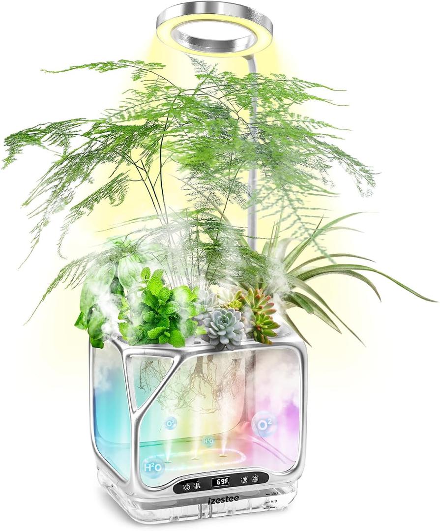 Aeroponics Growing System with Grow Light & Humidifier - Smart Indoor Garden, Visual Root Observation, RGB Mood Lighting, for Plants, Mushrooms - Desktop Hydroponic Planter, Large