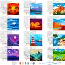 Tenceur 12 Sets Pre Drawn Canvas to Paint Kid Adult Stretched Coloring Painting Canvas Panels with Design Easel and Brushes for Party Supplies Beginner Favor(Landscape)