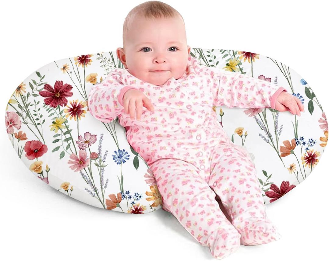 Little Grape Land Nursing Pillow for Infants, Breastfeeding Pillows, Baby Support Pillow for Nursing, Bottle Feeding, Tummy Time with Machine Washable Cover & Breathable Filling, Spring Flower