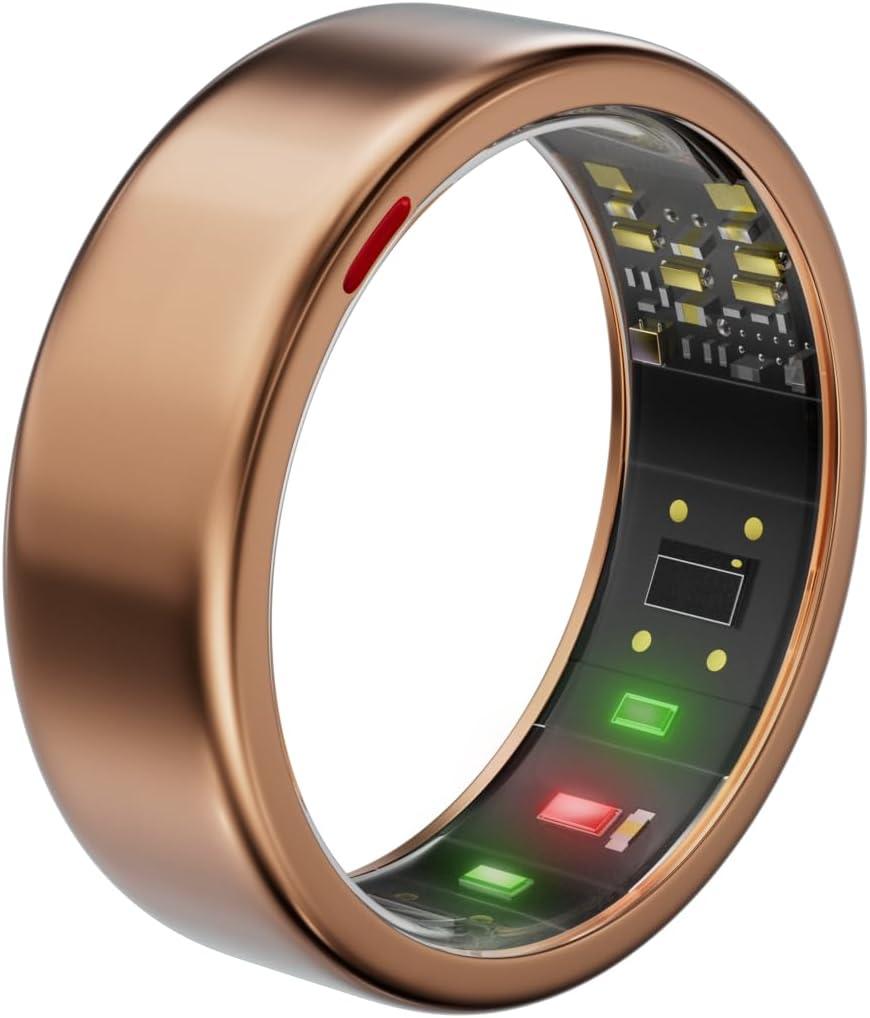 Smart Ring for Women Men- Sleep/Fitness/Stress/Heart Rate Tracker- Menstrual Records - 5 Days Battery Life - Wireless Charging - No APP Subscription - iOS & Android Compatible(Rosegold,Size 7)