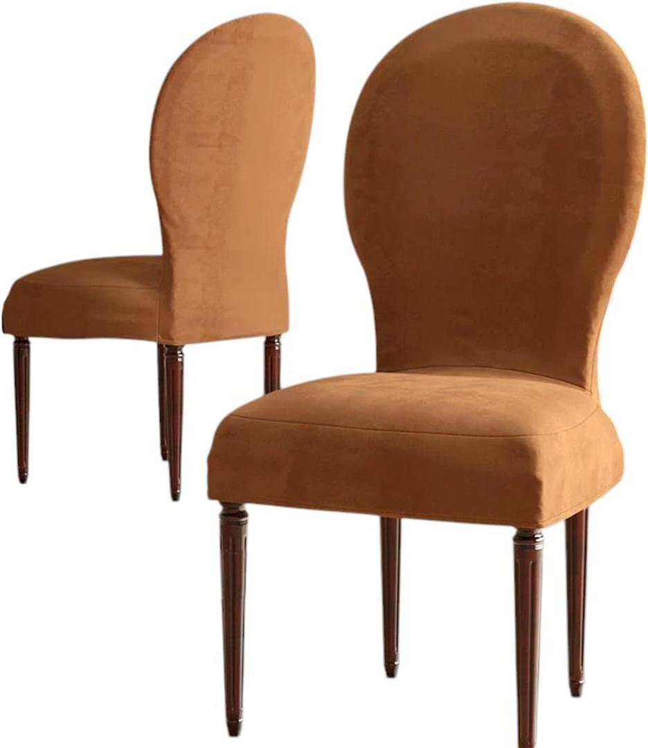 Round Back Dining Chairs Slipcovers, High End Velvet Curved Back Dining Chair Cover, Set of 2/4/6 Dining Room Chairs Covers Without Arms Modern Oval Side Chairs for Hotel Restaurant
