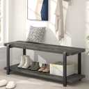 Industrial Entryway Bench with Storage, Rustic Wood and Metal Shoe Rack Bench Seat, 47 Inch Grey, Large
