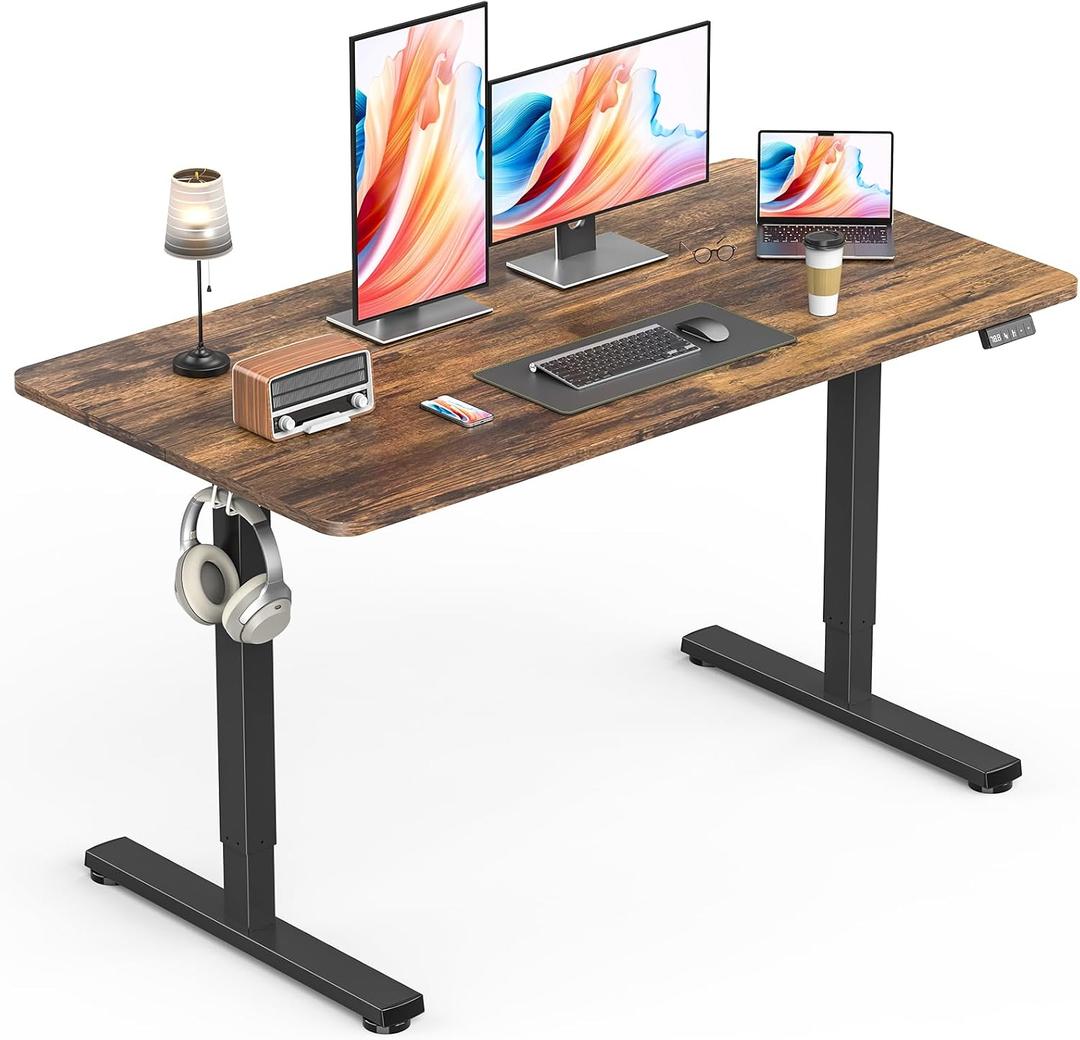 Standing Desk, Height Adjustable Electric Stand up Desk, 48 x 24 Inches Sit Stand Home Office Desk with Splice Board, Black Frame/Rustic Brown Top