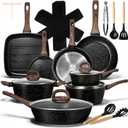 EWFEN 25 Pcs Pots and Pans Set, Nonstick Ceramic Cookware Sets, Healthy Non-Toxic, Large Capacity, Induction Compatible, Cooking Set with Frying Pans & Saucepans, PFAS/PTFE/PFOA Free, Classic Black, 25 Pieces